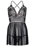 Sheer babydoll, bow, lace cups, crossing straps